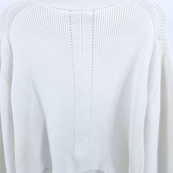 French Connection White Polymide Crop LaceKnit MockNeck Sweater Balloon Sleeve M - Picture 11 of 11
